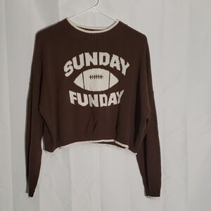 Brown 'Sunday Funday' Football Fan Cropped Sweater Cotton Large